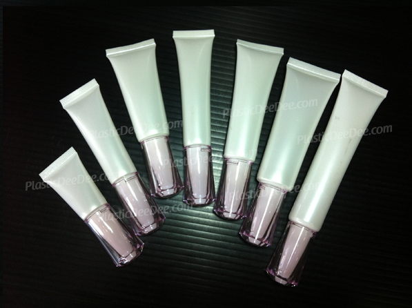 หลอดโฟมเล็กสีขาว-ฝาเงิน-ทอง : F18 หลอดโฟม ฝาอคิริกชมพู