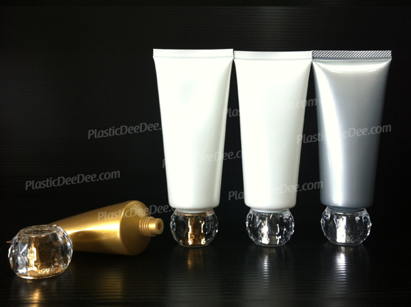 หลอดโฟมสีขาว 80-150 g. ฝาเงิน-ทอง : F21 หลอดขาวใหญ่ ฝาเพชร